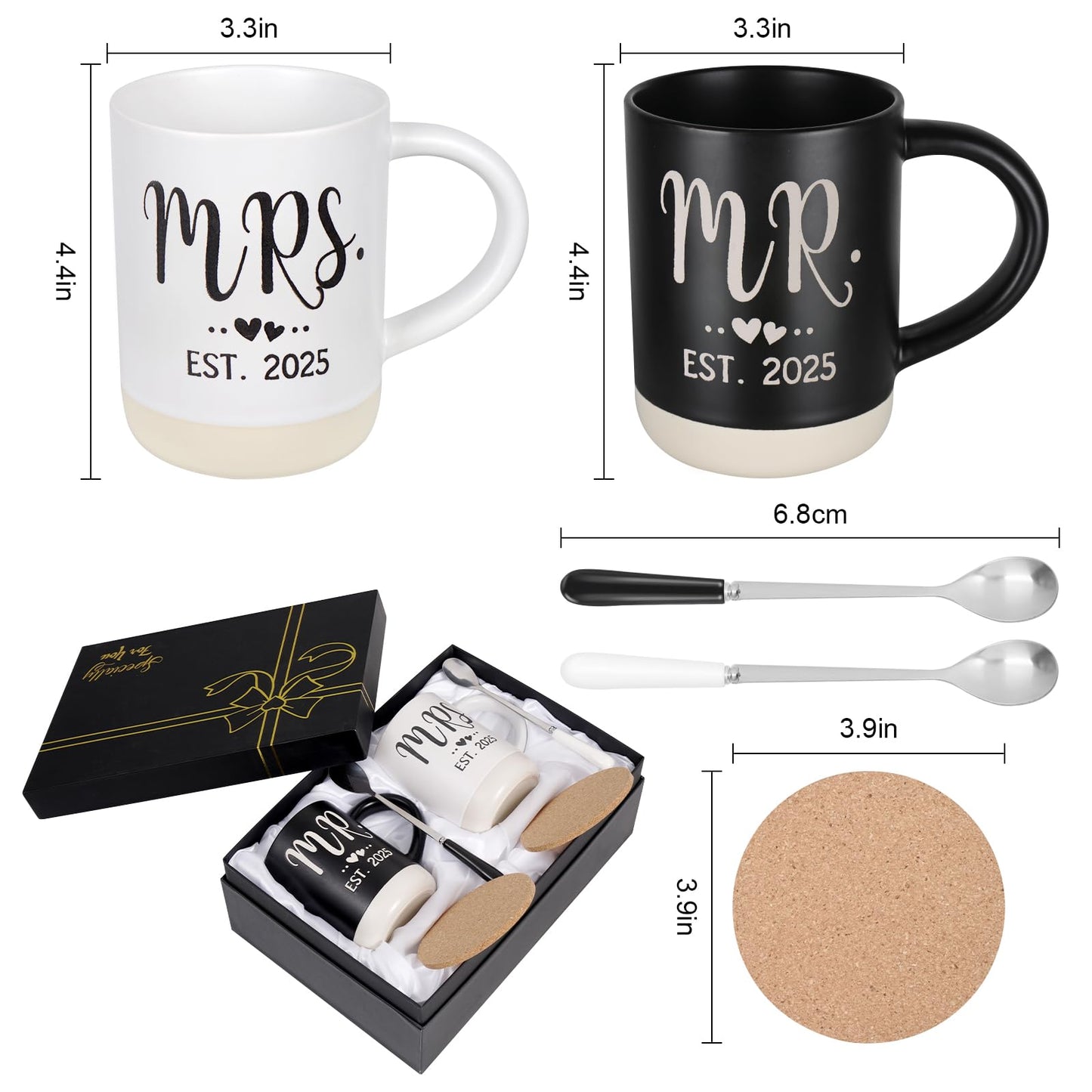 Cabtnca Wedding Gifts, Mr and Mrs Gifts, Engagement Gifts for Couples, Bridal Shower Gifts, Mr and Mrs Est 2025 Mugs, Wedding Registry Gifts for Her Him, Wedding Gifts for Newlyweds, 16 Oz