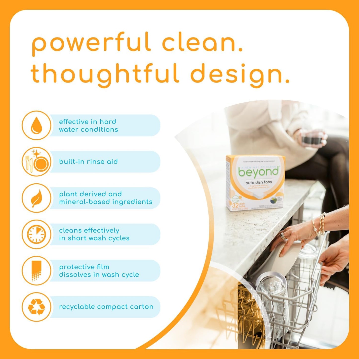 Beyond Natural Dishwasher Tablets [8 Boxs of 32] - Fragrance & Dye Free - Certified Biobased. Powerful. Plant-Based Ingredients