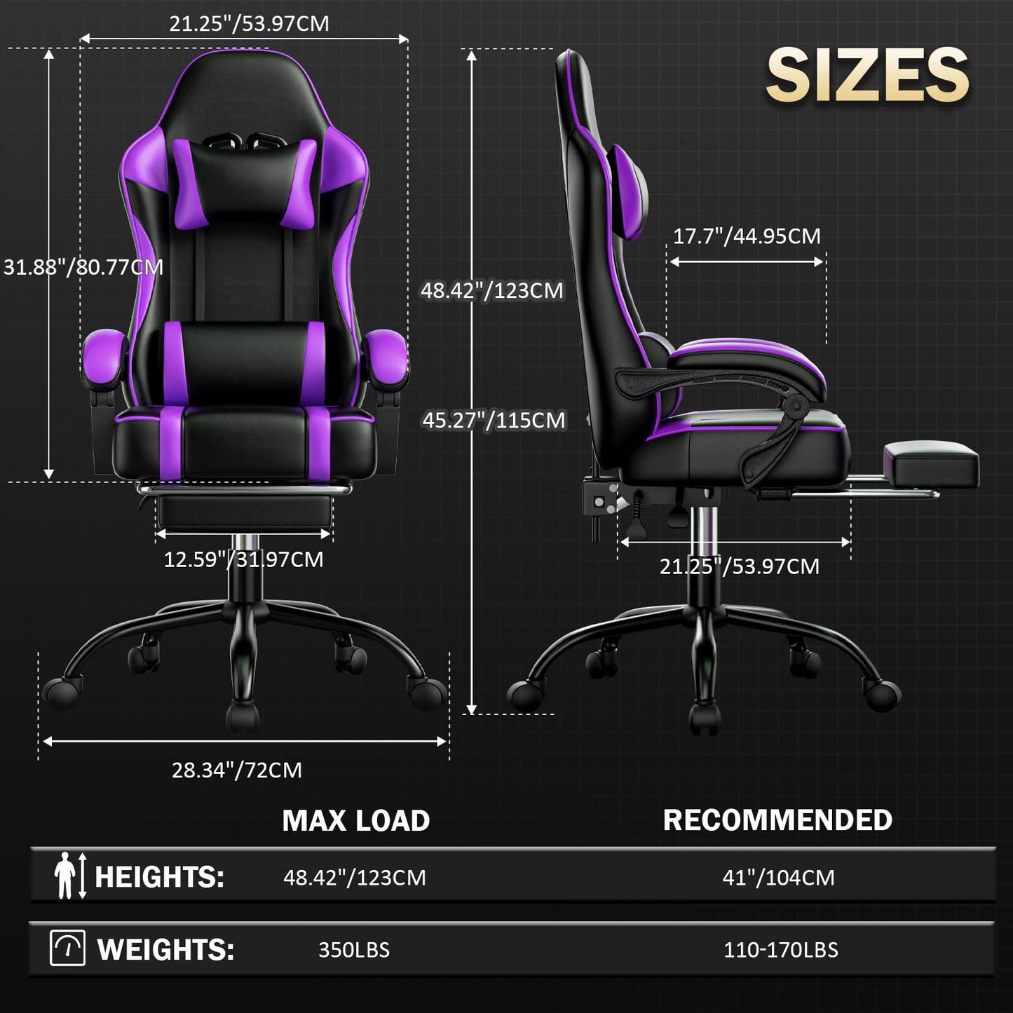 Gaming Chair, Computer Chair with Footrest and Lumbar Support, Ergonomic Video Game Chair with Headrest, Height Adjustable Gamer Chair Office Desk Chair, Purple