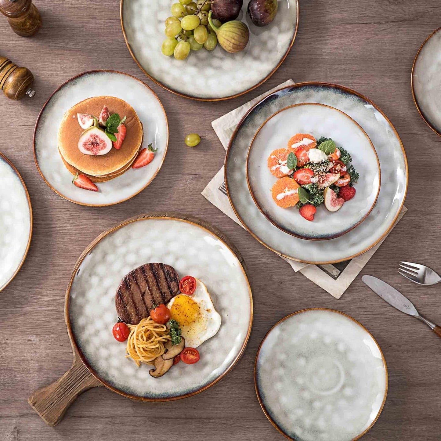 Henten Home Ceramic Dessert Plates, 8.5 Inch Salad Plate Set of 4, Porcelain Snack Serving Dishes for Cake, Kitchen, Microwave & Dishwasher Safe, Reactive Glaze (White)