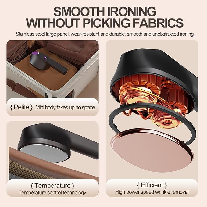 Travel Steamer Device, Compact Iron Machine, 8.46x3.31x2.48 Inches Dress Steamer for Cotton, Portable Clothing Tool with Fast Heat, Garment Care Accessory for Home Trip Shirt Linen Wool Fabrics