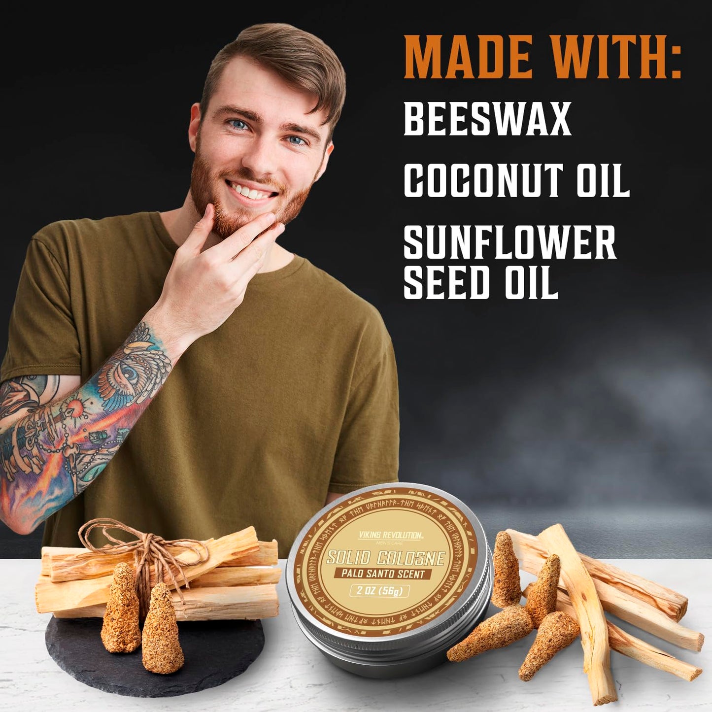 Viking Revolution Palo Santo Mens Solid Cologne Men 2 Oz - Men Solid Perfume with Palo Santo Cologne for Men - Balm Cologne for Mens Cologne Balm Travel Cologne Wax (1 pack, Palo Santo)