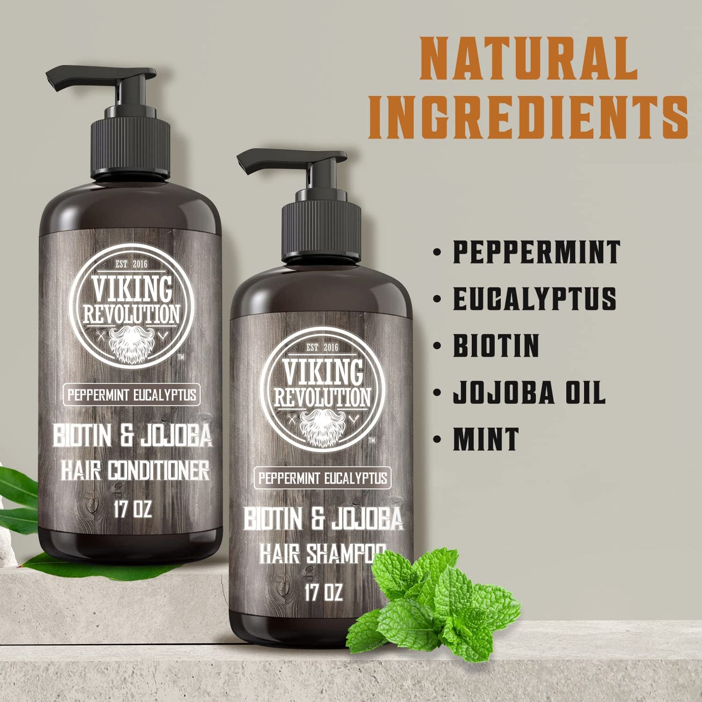Viking Revolution Biotin Mens Shampoo and Conditioner Set - Eucalyptus Shampoo and Conditioner Set with Jojoba and Mint Oil - Pe