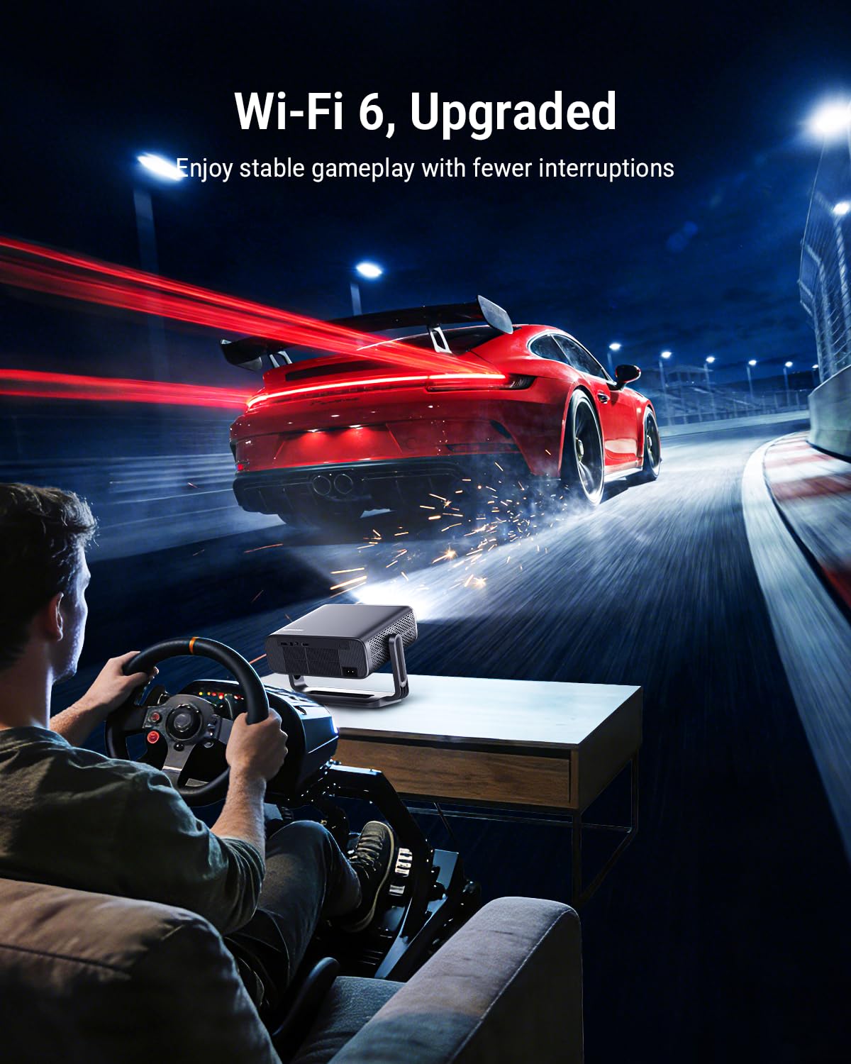 Smart Projector [Built in Google TV and 4K Support] with WiFi and Bluetooth, 2500ANSI, Auto Lens Cap, Portable Outdoor Movie Projector with Built-in Apps Auto Focus for Ceiling/Home Theater/Bedroom