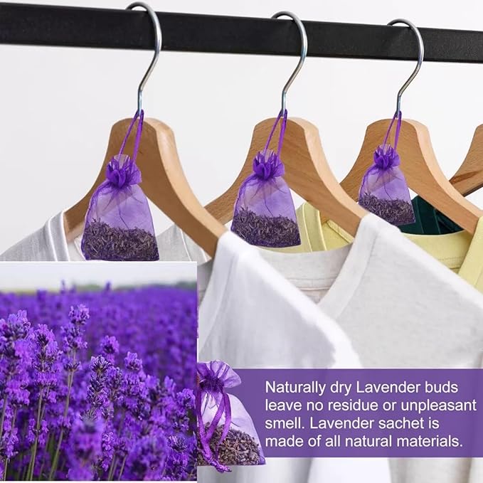 20-Piece Lavender sachets for wardrobes, Drawers, Closets, and Storage Spaces, Home Fragrance sachets, Natural Lavender Flowers, Purple