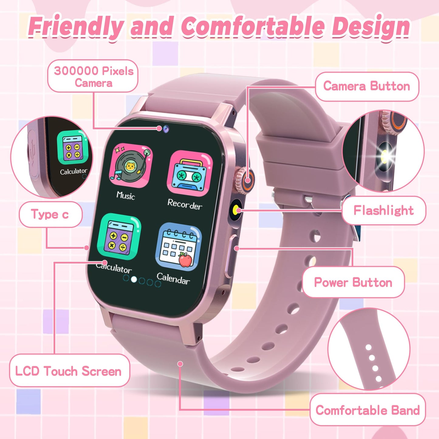 Kids Smart Watch Gifts for Girls Age 3-12, 32 Games HD Touch Screen Kids Watch with Camera Video Music Audiobook Pedometer Flashlight 12/24 hr Educational Toys Birthday Gift for Girls Ages 6 7 8 9 10