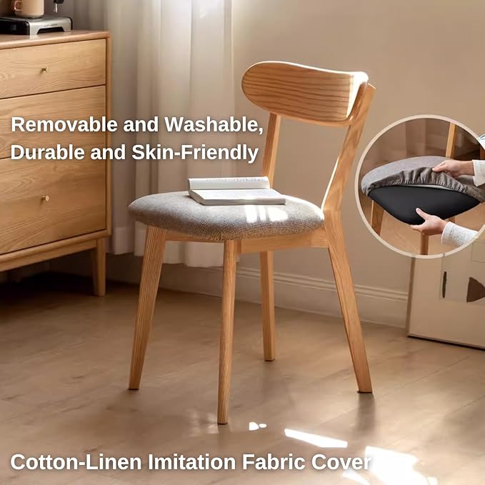 Bamskov 100% Solid Oak Wooden Dining Chairs - Practical Kitchen Chairs with Upholstered Cushion - Wood Chair for Dining Room, Kitchen (1, Natural with White Cushion)