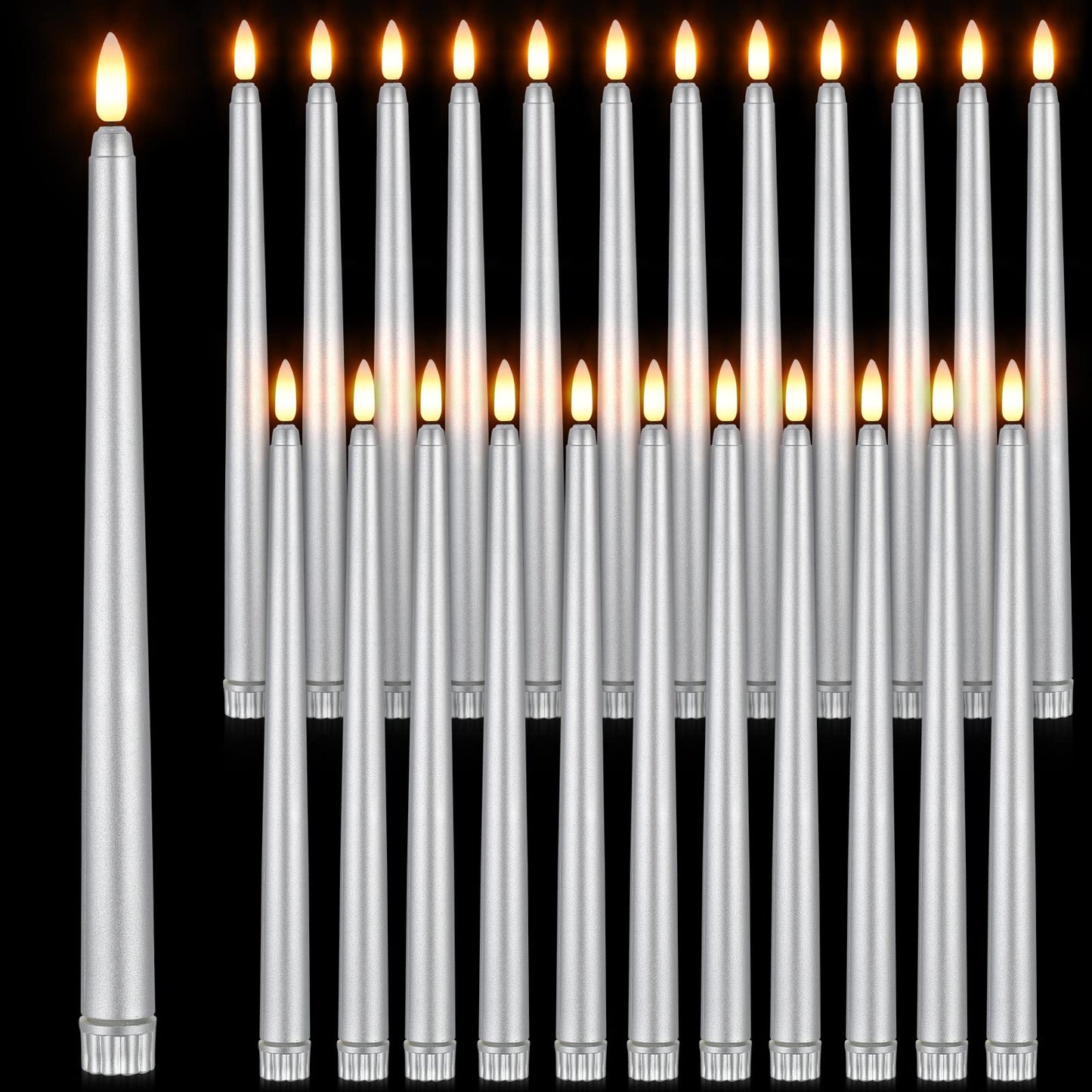 Macarrie 24 Packs Flameless Taper Candles Battery Operated Fake 11 Inch Long Candlelight LED Flameless Candlesticks Flickering Tapered for Christmas Church Prayer New Year Wedding(Silver)