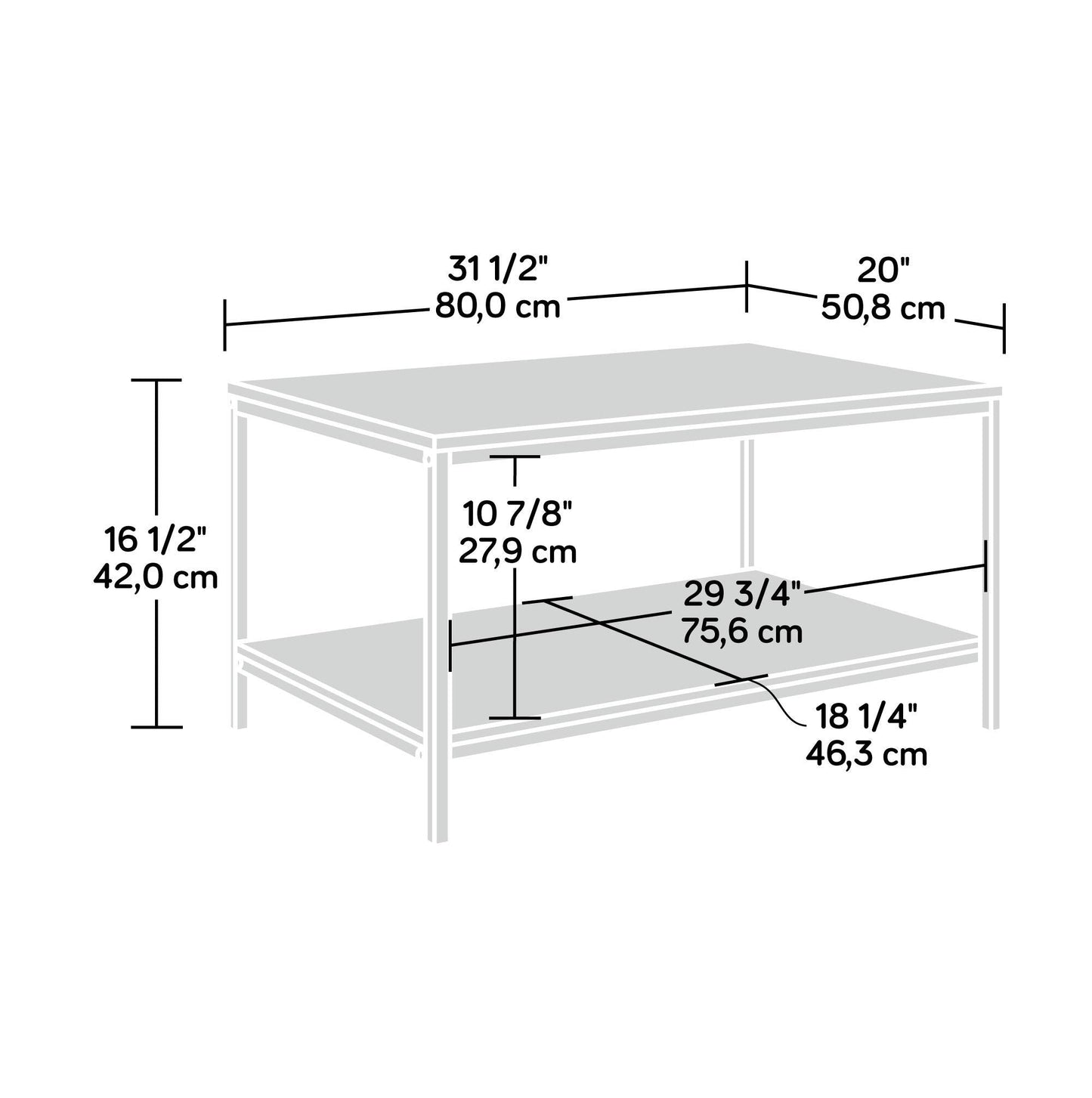 Sauder North Avenue Coffee Table, Charter Oak finish, L: 31.50" x W: 20.00" x H: 16.54"