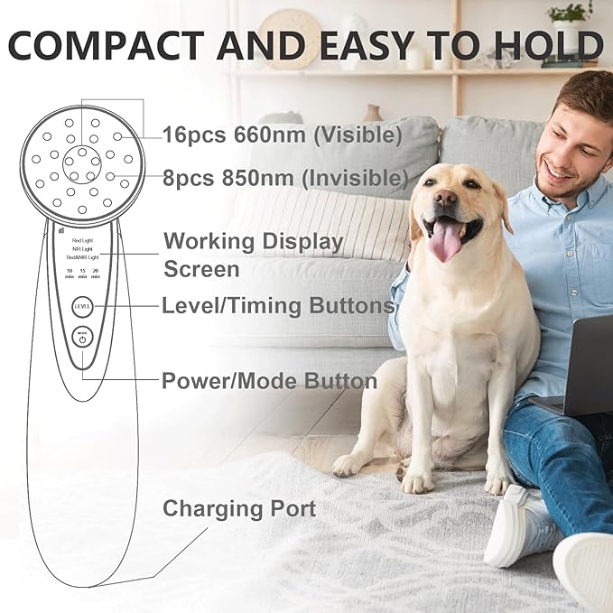 Red Light Therapy Device - 660nm Red & 850nm Near Infrared Light Therapy for Humans Dogs, Portable Home Travel Use (Silver White)