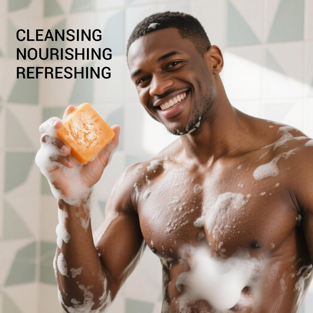 Rinse & Robust Mens Bar Soap 4Pcs Natural Soap Bar Set with Tea Tree & Glycerin, Moisturizing Face Body Hand Beard Wash, Citrus