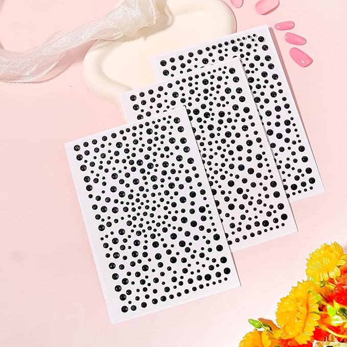 975Pcs Face Gems Hair Gems, Self-Adhesive Face Jewels Eye Jewels Rhinestones 3/4/5/6 mm DIY Face Gems Stick on, Hair Body Rhinestones Gems Crystals Pearls for Face Makeup, Crafts (gem_Black)