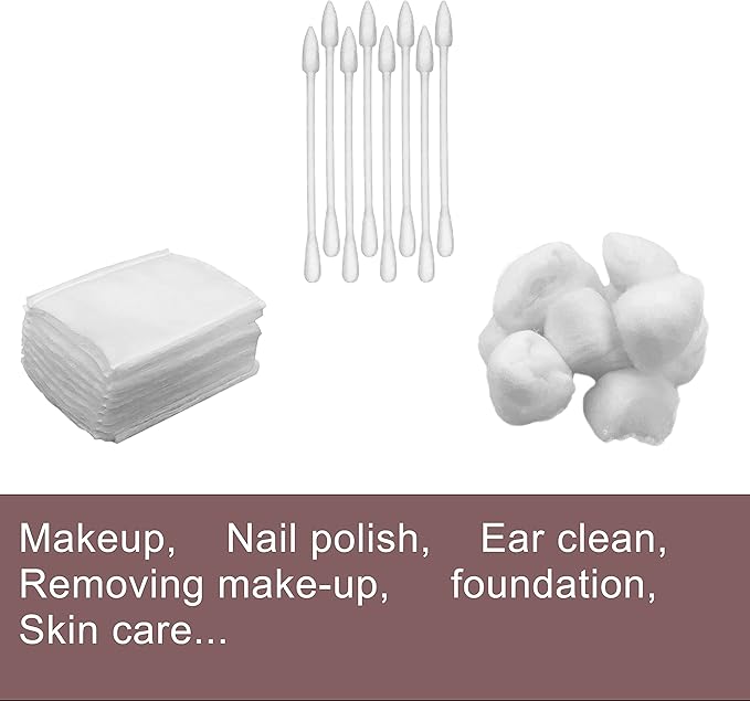 Travel Portable Cotton Swabs Set:100 Cotton Swabs, 10 Cotton Pads, 10 Cotton Balls in Reusable Storage Box for Ear, Cosmetics, Makeup Remover,Nail Polish Remover(Pack of 3)