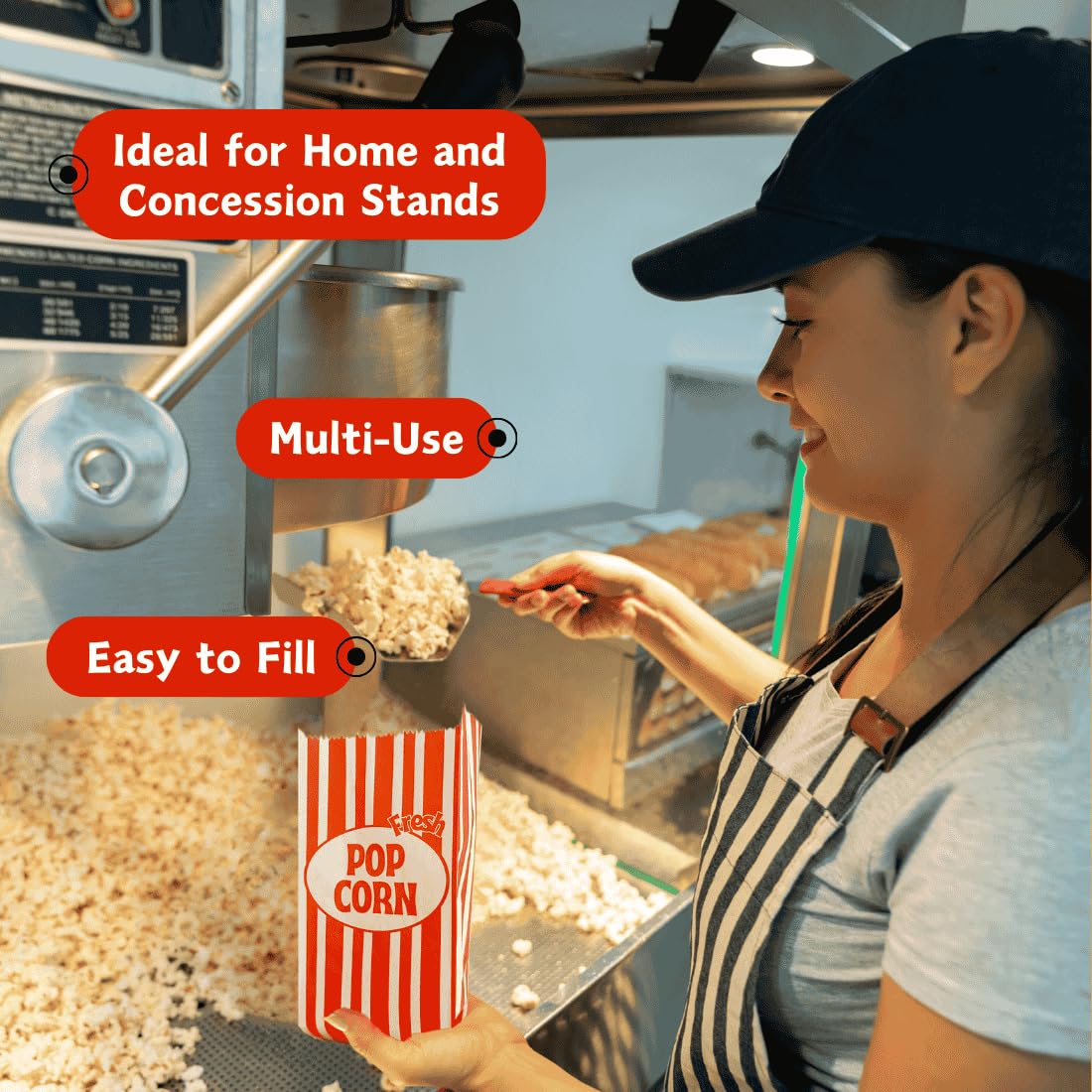 EBEGEE Popcorn Bags, Greaseproof Popcorn Bags Individual Servings, 128 Pcs Convenient Portions Movie Night Supplies, Versatile Popcorn Containers, Ideal for Parties and Events