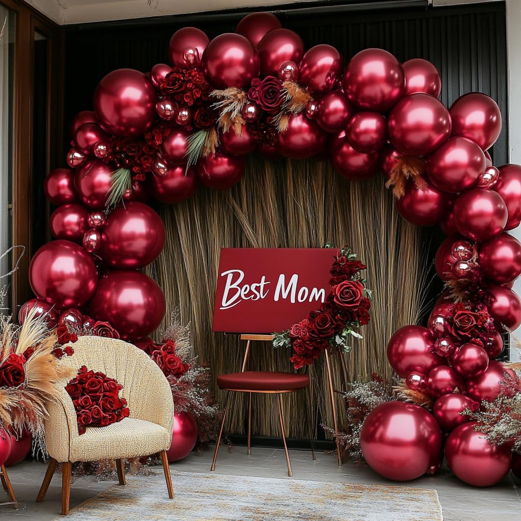 Burgundy Balloons Double Stuffed Maroon Balloon Garland Different Sizes 18/12/5in Wine Red Balloons Ruby Red Balloon Arch Kit for Birthday Mother Day Baby Shower Wedding Party Decorations.