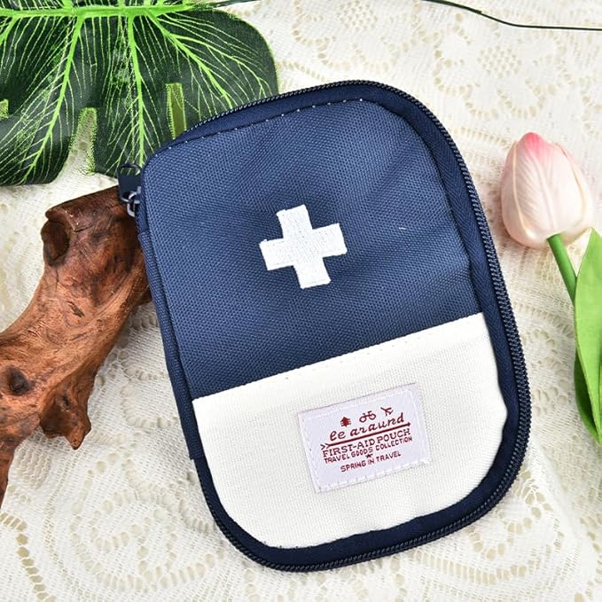 Portable Medical Kit First Aid Bag Small Medicine Organiser Travel Medical Pouch for Women Men Blue Medicine Case Holiday ...