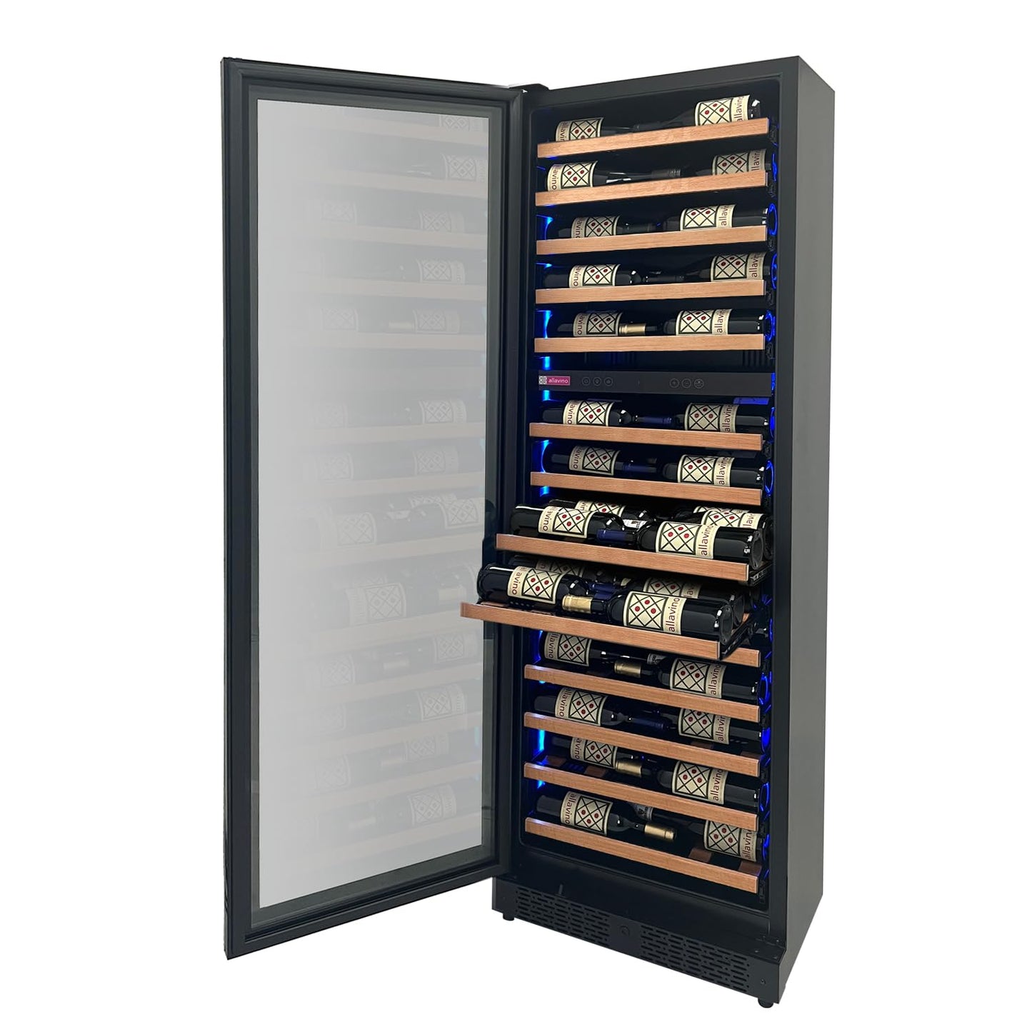 Allavino 67 Bottle 71" Tall Dual Zone Left Hinge Black Shallow Wine Refrigerator VSW6771D-2BL-WD