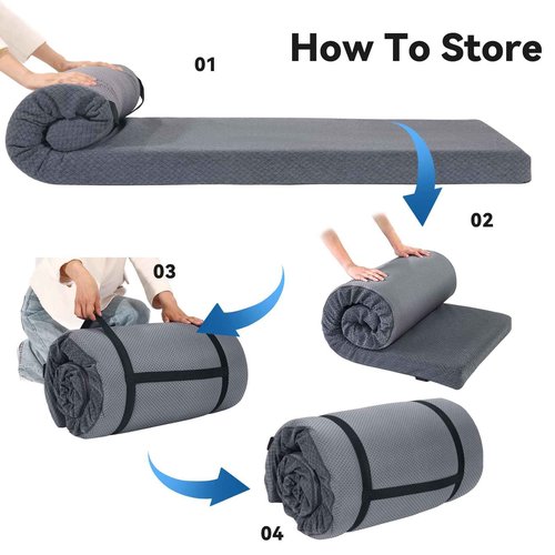HOMBYS Memory Foam Camping Mattress Pad,Portable Sleeping Pad for Adult,Waterproof Cot Mattress,Roll Up Floor Mattress,Foldable Backpacking Travel Bed for Hiking,Guest Bed,Dark Grey,75x30x3