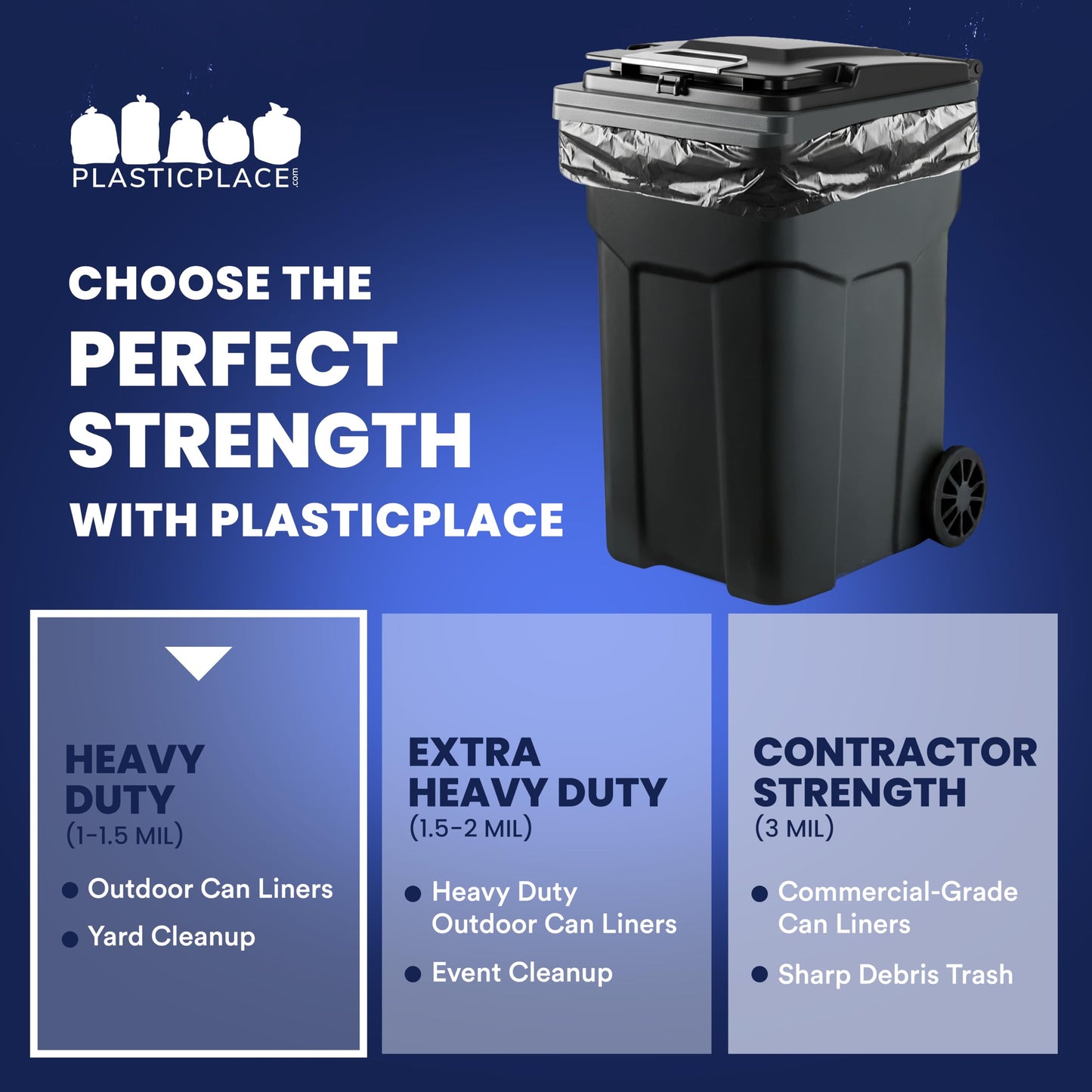 Plasticplace 95-96 Gallon Heavy Duty Trash Bags, Garbage Bags, Puncture-Resistant, Fits Rollaway Cans & Drums, Durable Large Plastic Bags (50 Count)