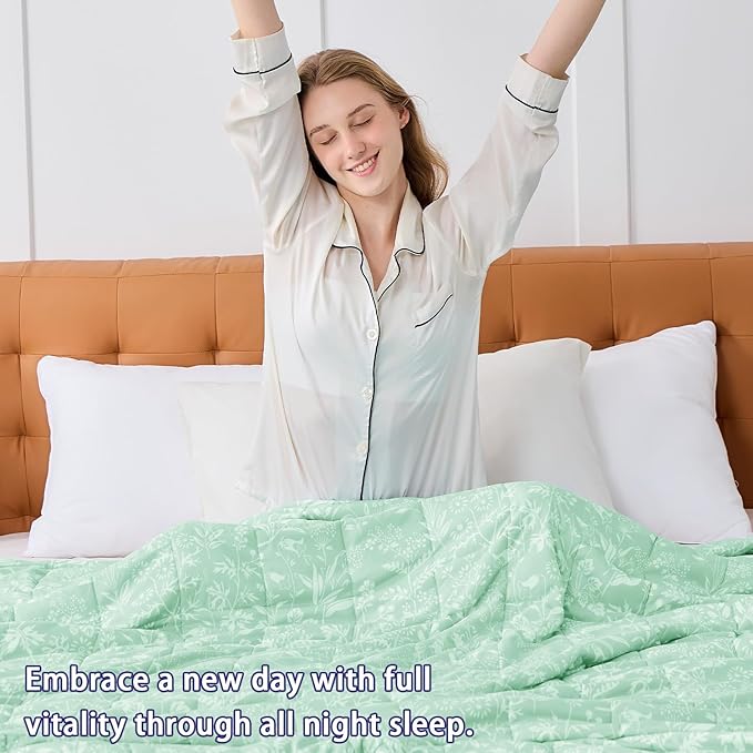 yescool Weighted Blanket for Adults (15 lbs, 48" x 72", Cerulean) Cooling Heavy Blanket for Sleeping Perfect for 140-160 lbs, Twin Size Breathable Blanket with Premium Glass Bead, Machine Washable