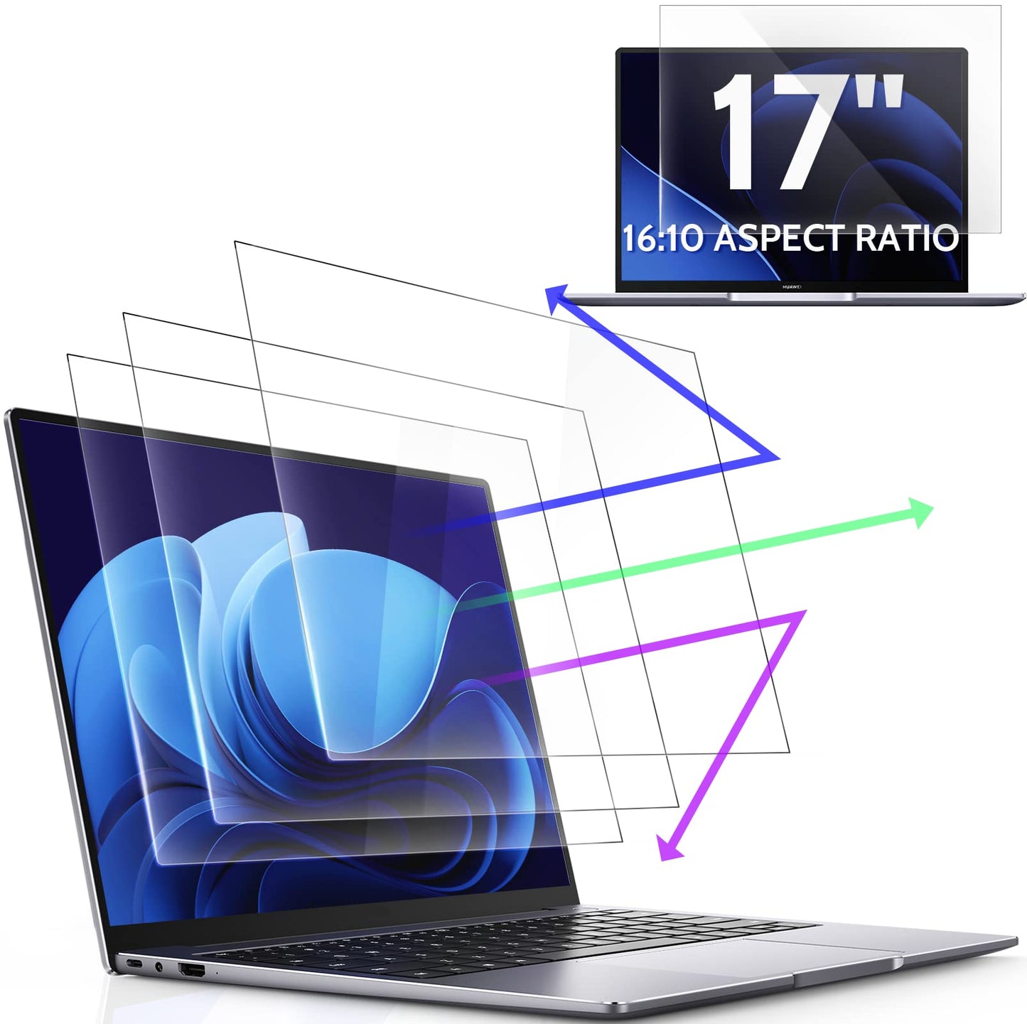 3 Pcs 17 Anti Blue Light Screen Protector Compatible With Lenovo Hp Dell Acer Asus Samsung etc Laptop-16:10 Aspect  17 Inch Computer Monitor Glare Filter Uv Blocker Shield Cover Eye Protection Film-New