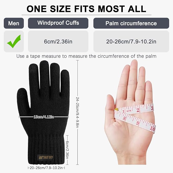Winter Wool Gloves for Men Warm Knitted Touchscreen Cold Weather Gloves for Running Driving