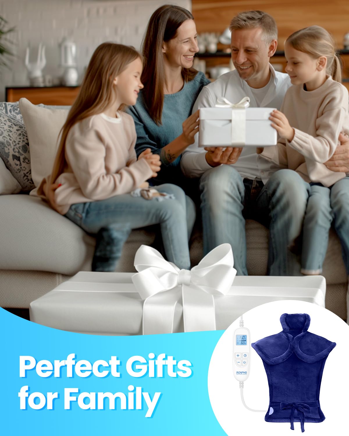 RENPHO Back Heating Pad for Back Pain Relief, Valentines Day & Birthday Gifts for Her Him Women Men Mom Dad, FSA Approved, Neck and Shoulder Heat Pad, Auto Shut Off, ETL Certified, 24"x33", Dark Blue