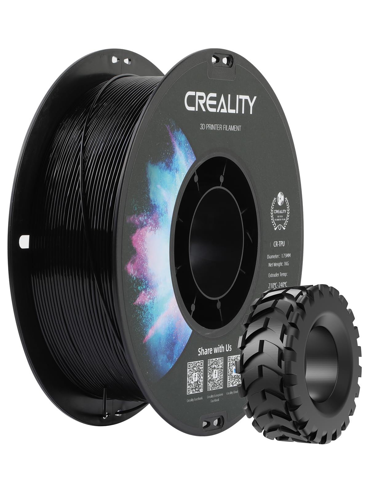 Creality TPU Filament 1.75, 95A 3D Printing Filament, High Hardness & Resilience, Soft Adhesive Material, Elastic, 1kg(2.2lbs) F