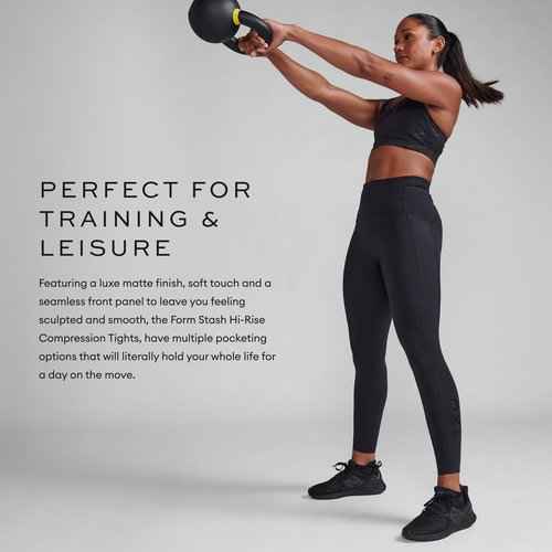 2XU Women's Form Hi-Rise Compression Tights - Performance Activewear for Training, Improved Recovery - Black/Black - Size Medium