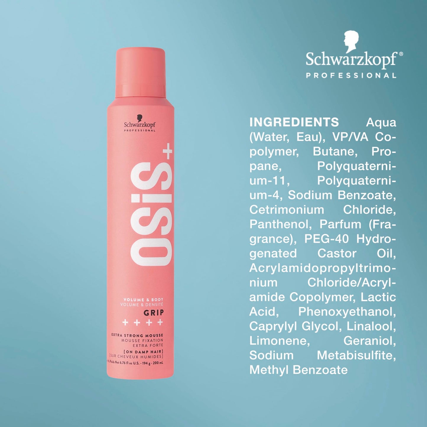 OSiS+ Grip Extreme Hold Mousse, 6.76 oz (2 Pack) - Extra Strong Control and Volume with Lasting Definition and Natural Shine - V