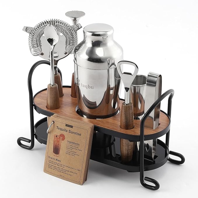 Btuqbu Cocktail Shaker Set with Stand, Mixology Bartender Kit for Drink Mixing | Mixology Set with 7 Bar Set Tools Cocktai...