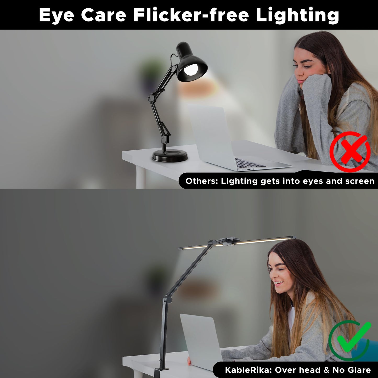 LED Desk Lamps with Clamp, Adjustable & Dimmable Desk Lamps for Home Office, Tall Desk Lamp for Workspaces, Bright LED Desk Light for Study, Workbench Light for Computers (180 Degree Rotation)