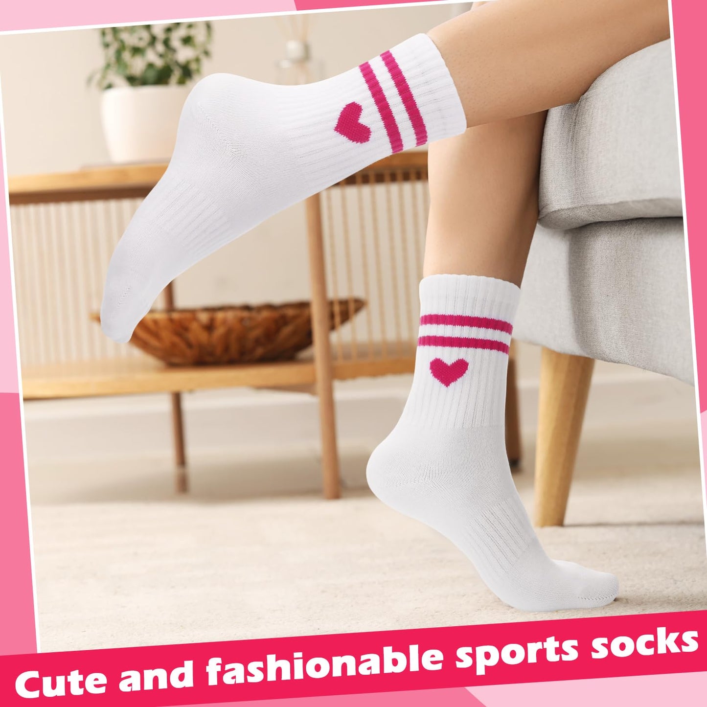 Jspupifip Heart Socks 6 Pairs Crew Athletic Cotton Women Striped Socks with Retro Stripes Hearts M