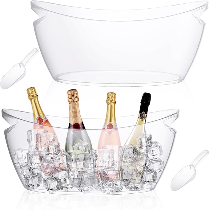 MIVIDE 2 Pack Ice Buckets for Parties, 6L Clear Ice Bucket with 2pcs Scoops, Large Champagne Buckets Tub, Ice Bucket for M...