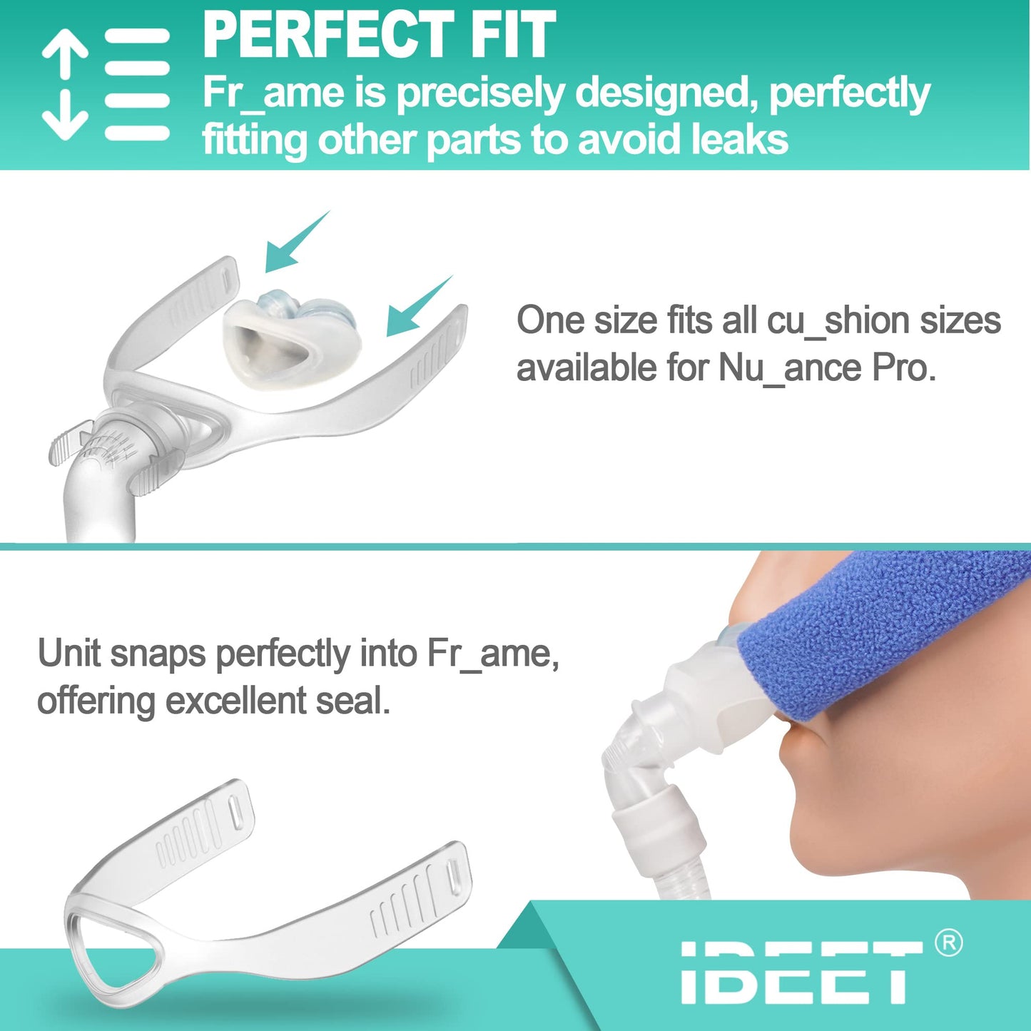 Replacement Kit for Nuance Pro, includes Frame, Quick-Release & 360-Degree Rotatable Tubing and Comfort Pads, IBEET Supplies