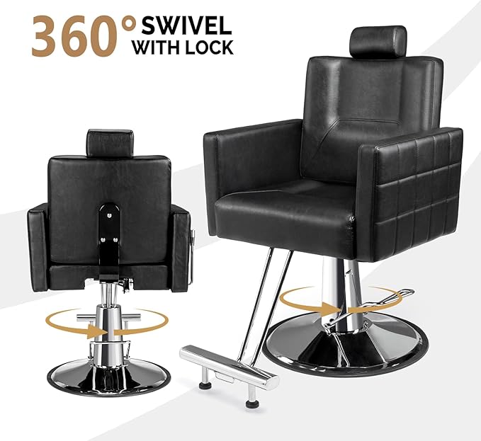 OmySalon Hydraulic Barber Chair Heavy Duty, Salon Chair for Hair Stylist All Purpose, Reclining Hair Salon Chair for Braiding Shampoo Facial Waxing Beauty Spa, 360 Degree Swivel, Black