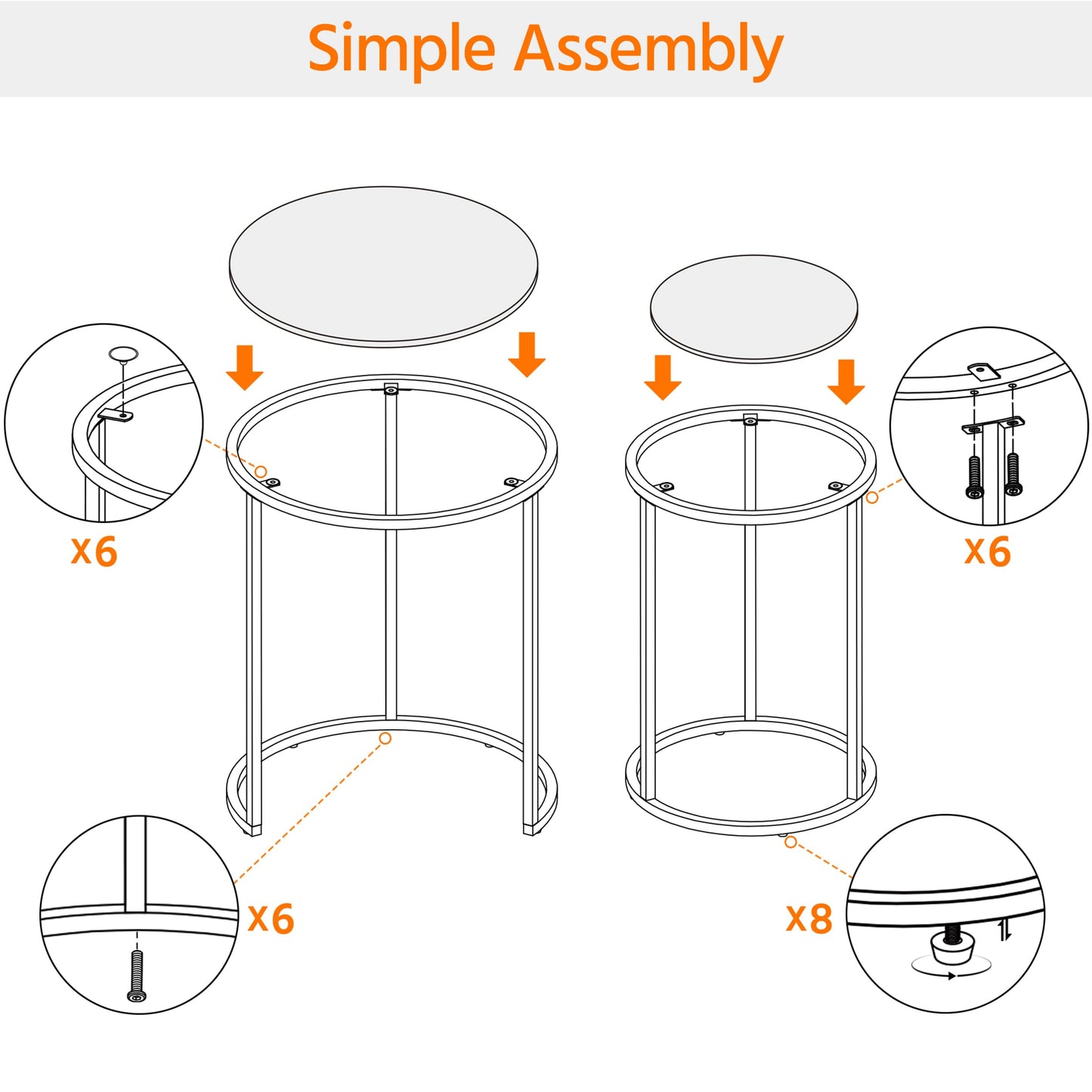 Yaheetech Round Nesting Coffee Tables Set of 2, Glass Top Side Table End Tables with Metal Frame for Living Room Bedroom Office, Gold