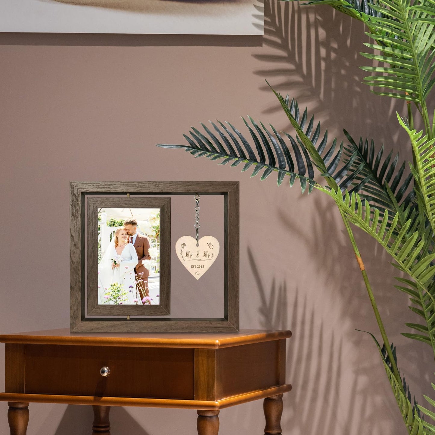 EYITUPC Rotating Floating Mr & Mrs EST 2025 - Let the Adventure Begin Picture Frame, Wedding Bridal Shower Gifts for Bride Newlywed Couples, Display Two 4x6
