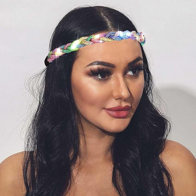 EARENT Light Up Rave Headband Multicolor Glow Rhinestone Hair Accessories for Women