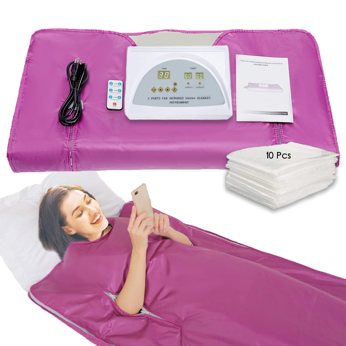 JKIUI Sauna Blanket Detox Upgrade Zippers Far Infrared Sauna Blanket Body Sauna Heating Portable Wrap Sauna Blanket Relax at Home Oxford Cloth Waterproof,71（L）×32（W） Inches