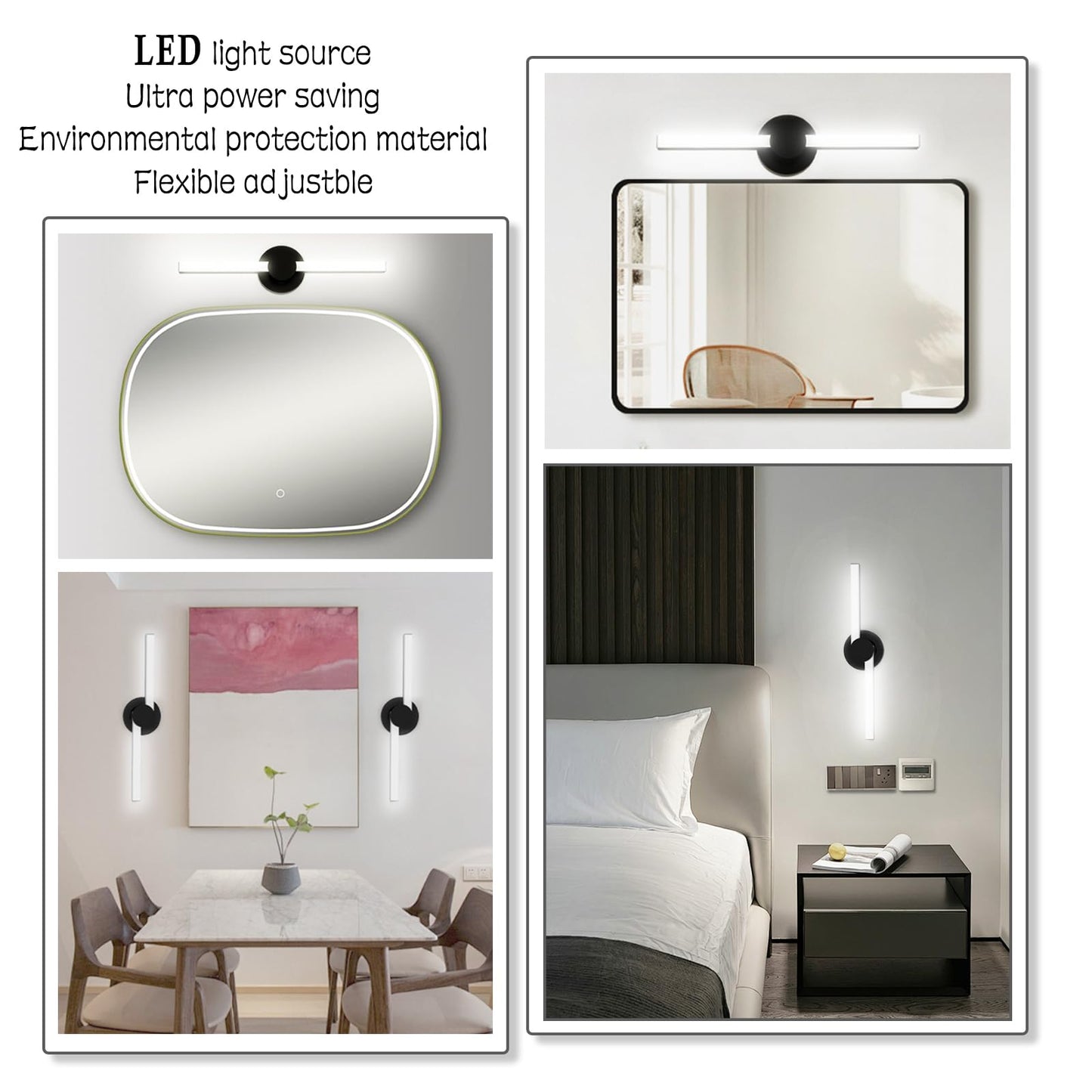 NOVELUX LED Bathroom Vanity Light Flexible Cool White 5000K Black Modern Matte Bathroom Lighting Fixtures Equivalent to Incandescent 230W for Over Mirror Vanity Light - ETL Certificated (1 Pack)