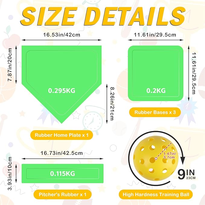 NVAAV Baseball & Softball 5 Piece Base Set, Rubber Field Bases for Kids & Adults, with 5 Piece Training Balls and Storage Bag, Throw Down Base for Backyard Teeball, School Kickball Practice