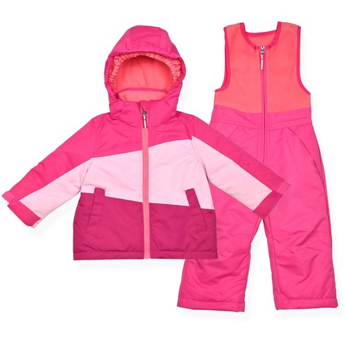 Arctic Quest Little Girls Bib Snow Pants and Ski Jacket Water-Resistant Snowsuit For Kids Winter Jacket For Girls, Intense Pink 3, 5-6