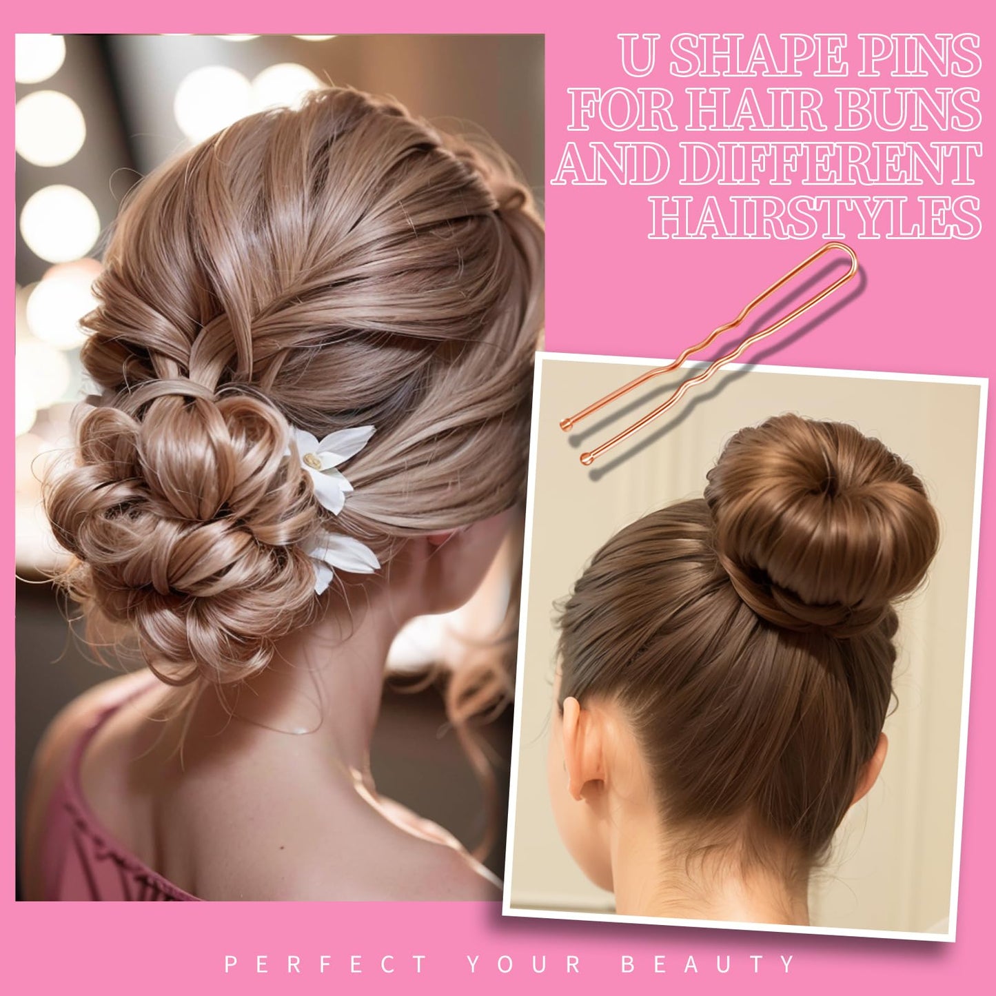 Teenitor 300pcs Bobby Pins Rose Gold Hair, 100 Bobby Pins 100 Hair Pins for Women 100 Hair Bands Kit, Hair Pins for Buns 2  2.36