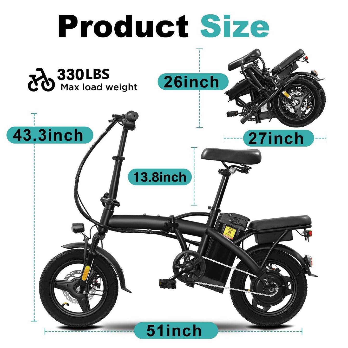 Folding Electric Bike for Adults and Teens, 560W Motor 24MPH Compact Commuter Ebike, 32 Miles Range, 48V 10Ah Battery, 3-Level Pedal Assist, 14" Mini Foldable Electric Bicycle, UL 2849 Certified