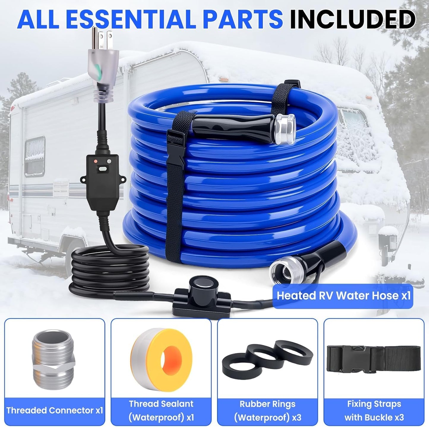 RVSNAIL 90FT Heated Water Hose, Freeze Protection to -45°F, Smart Thermostat Control, Lead/BPA-Free Drinking Water Safe Hose for RV, Camping & Home Use