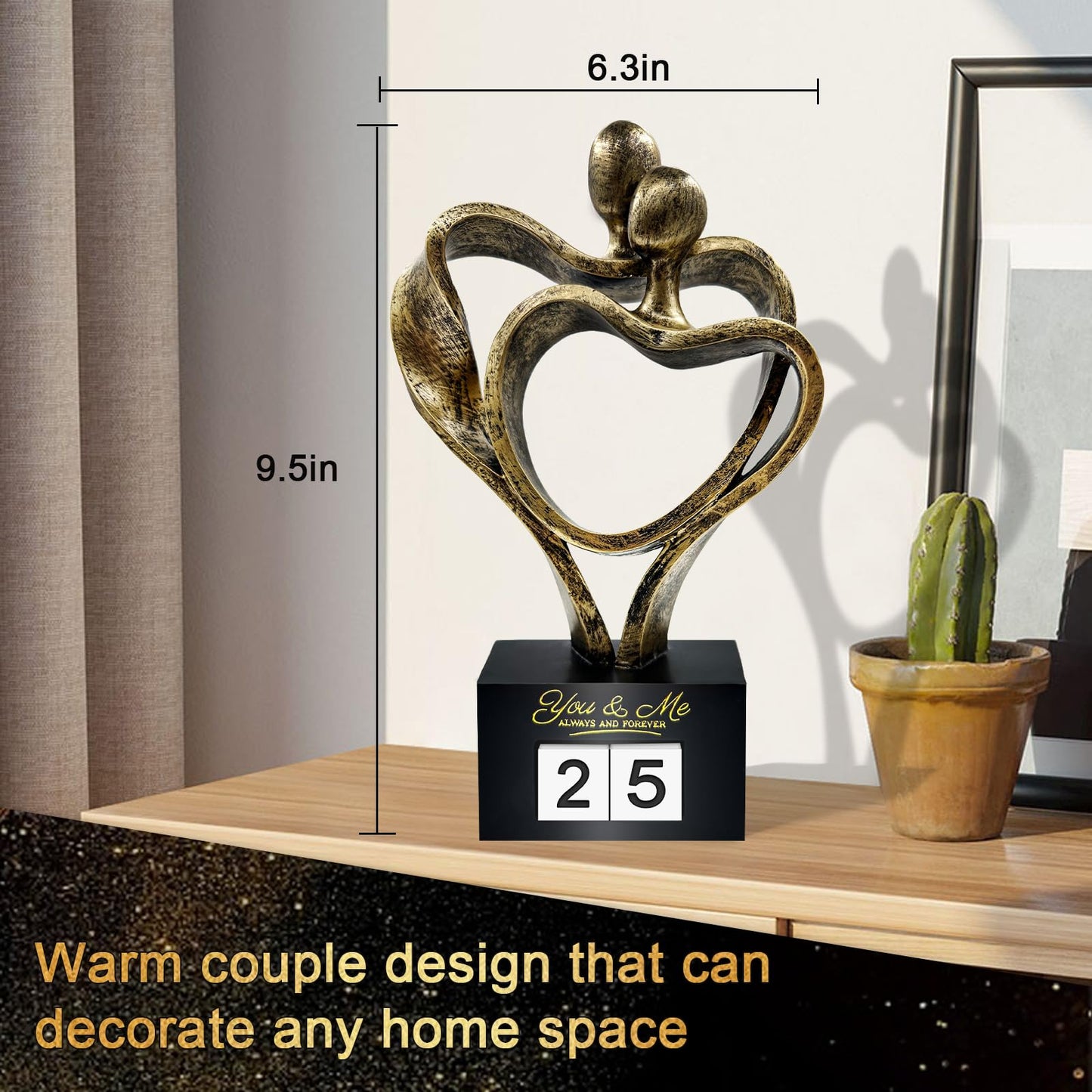 Anniversary Wedding Gifts for Couple Parents Wife Husband(1-99 Years) , Romantic Heart Decoration Couple Sculpture Love Statue for Her and Him, Anniversary Weddings Valentine's Gifts Home Decor(S)