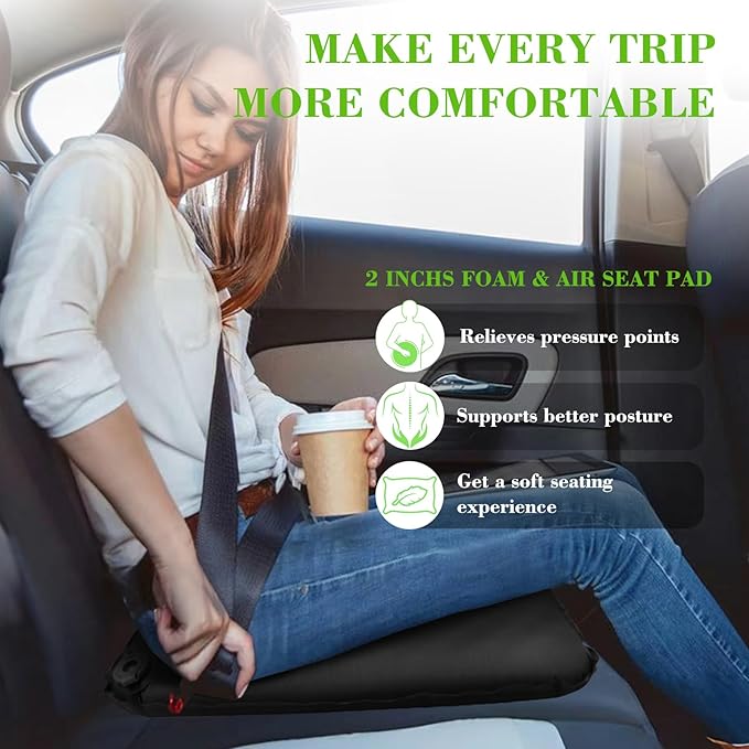 GDREAMT Inflatable Seat Cushion, Self-Inflating Memory Foam Stadium Seats Cushion Lightweight & Compact Chair Sitting Pad Airplane Cushion for Long Flight Travel Outdoor Camping Car Bleachers Office