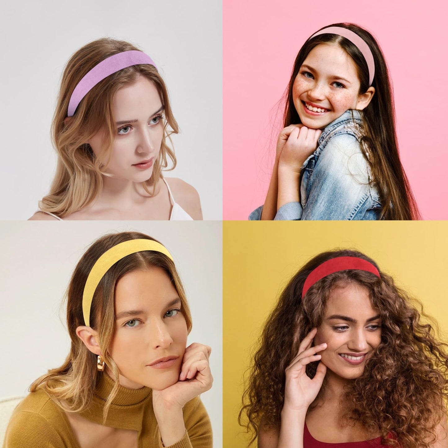 Wecoe 10pcs Headbands for Women Suede Like 1 Inch Wide Headbands White Black Pink Purple Red Blue Yellow Headband Non Slip Fashi