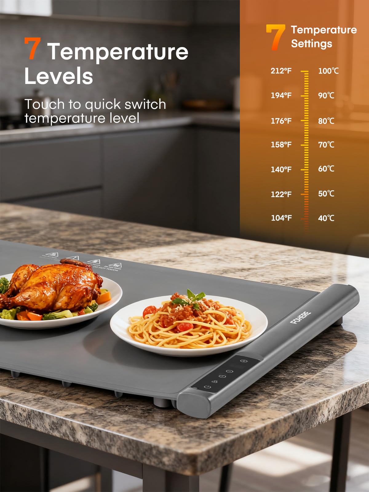 Warming Mat for Food Extra Large, 55"x16" 550W Splicing Food Warmer Trays for Buffets Party, Fast Full-Surface Heating Portable Mats for Food with 7 Level Adjustable Temperature 4 Hours Timer